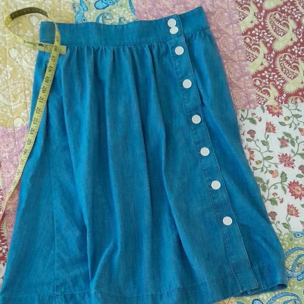 Talbots Blue Chambry Midi A-Line Skirt.